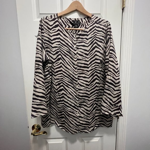 Tahari size 1X 100% linen zebra print button down shirt - Picture 1 of 5